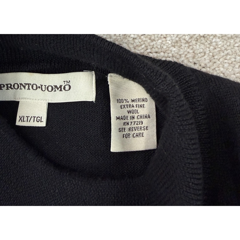 Pronto Uomo Mock Neck Sweater Men's XLT Black 100% Merino Extra Fine Wool - Picture 4 of 6